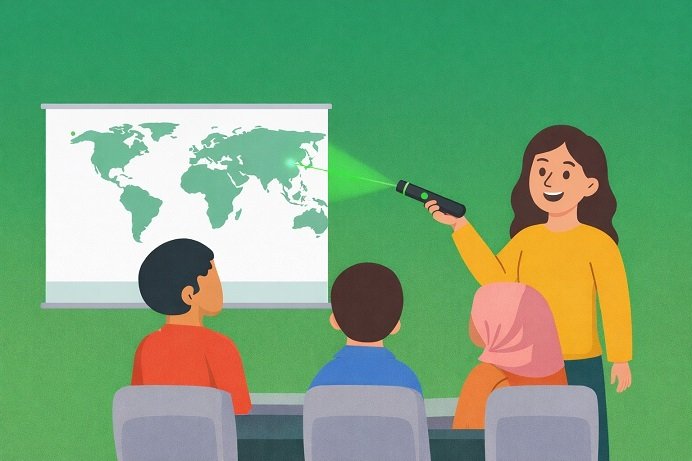 Menggunakan Penunjuk Laser Hijau untuk Pembelajaran Interaktif di Kelas